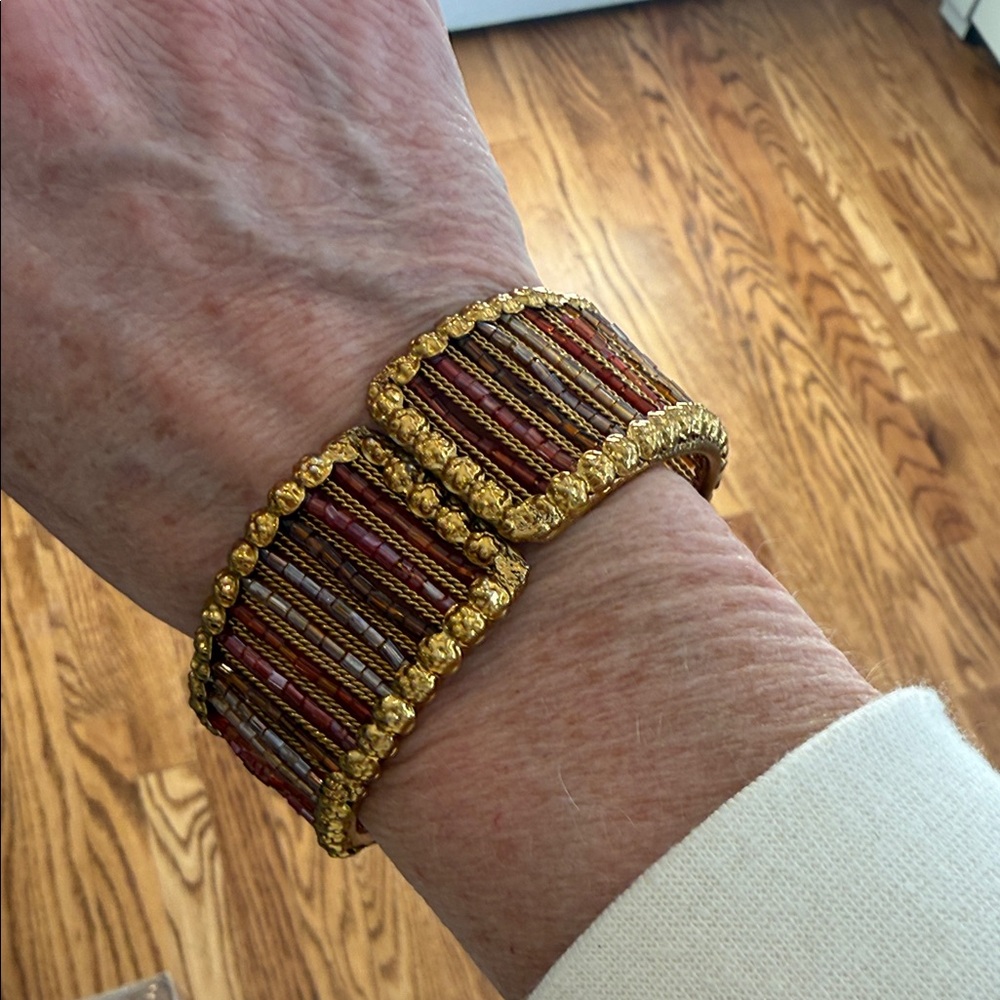 Hinged cuff gold beaded bracelet
